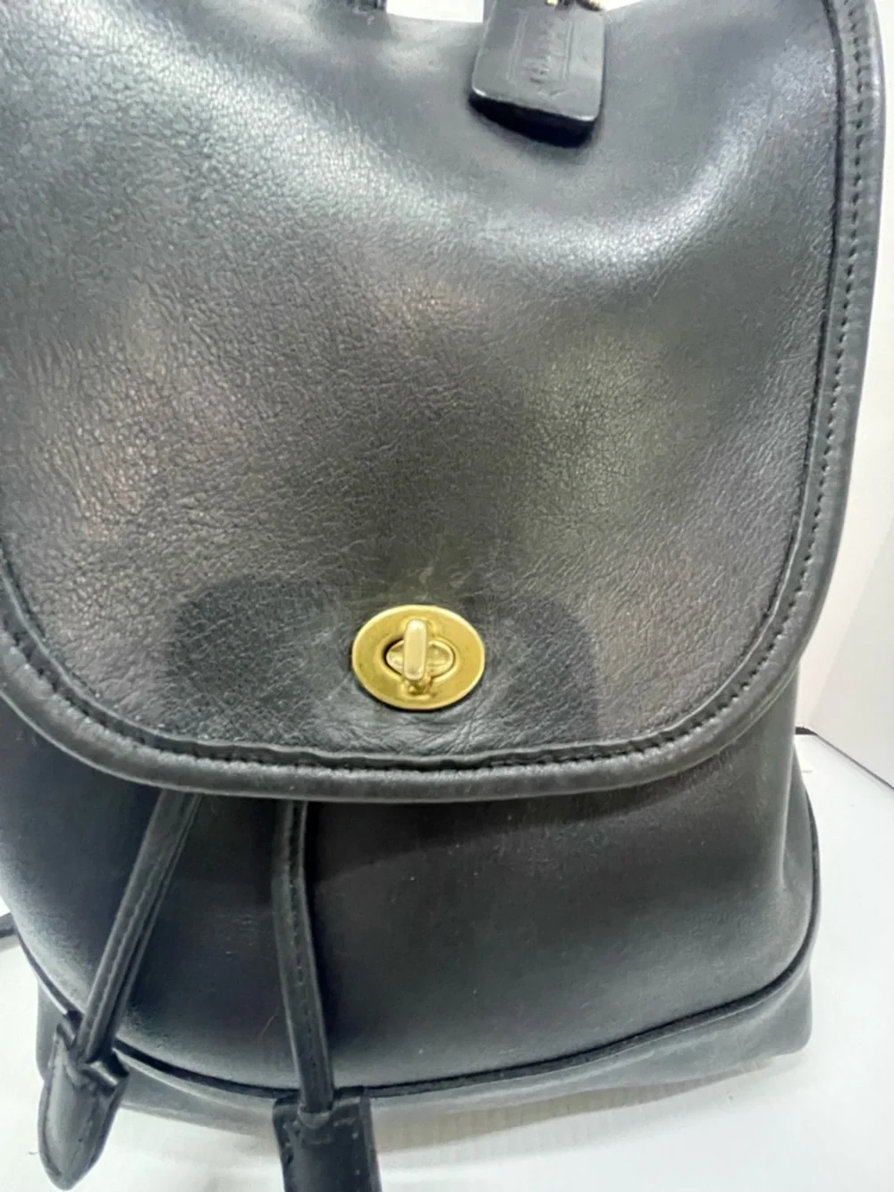 Vintage Coach Daypack #9791 Black Leather Backpack Made in USA Classic Turnlock - Picture 3 of 15